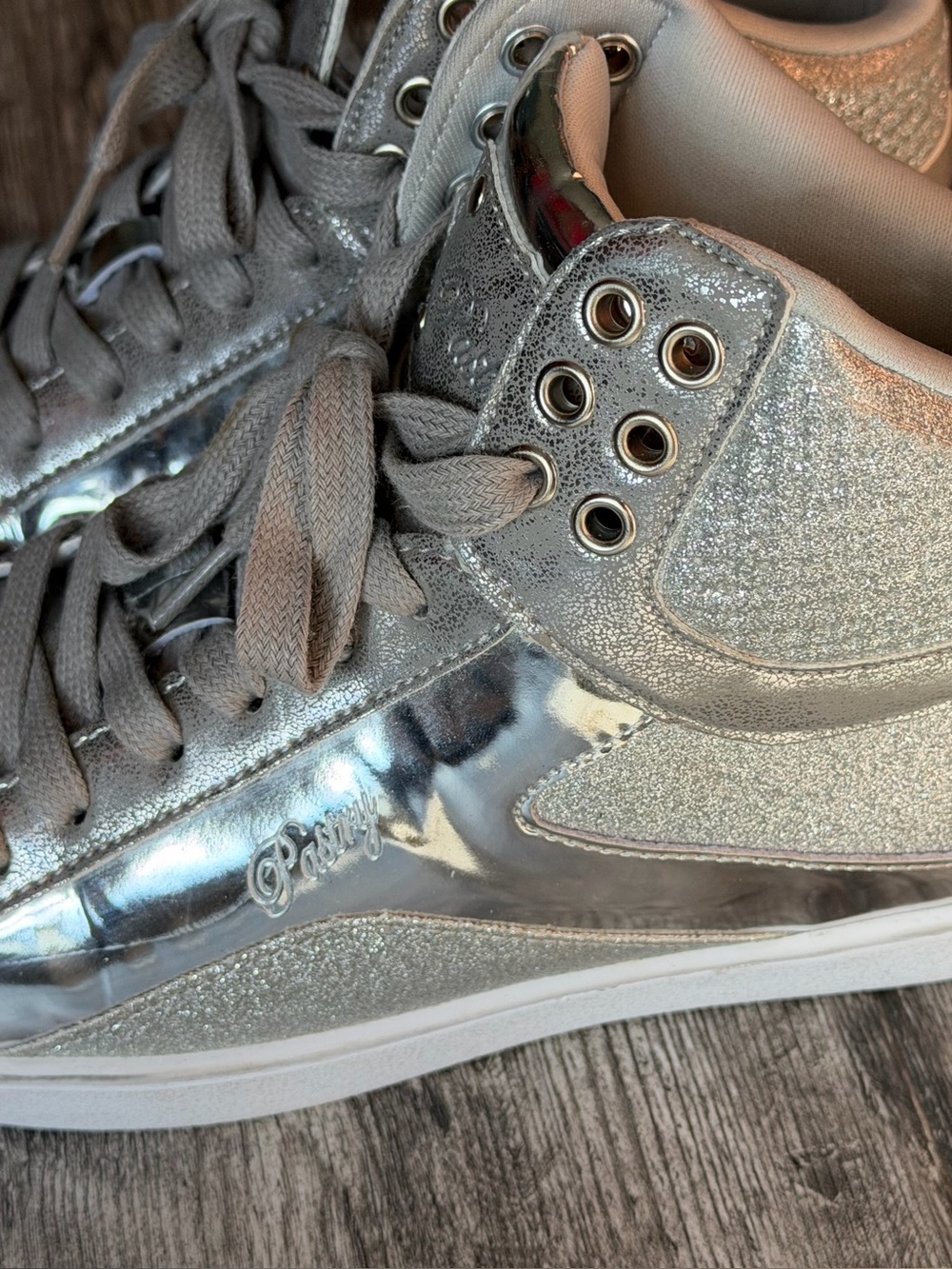 Pastry Silver Metallic Glitter High-Top Sneakers size 8 - Picture 4 of 7